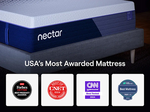 Nectar mattress with awards displayed on a dark background