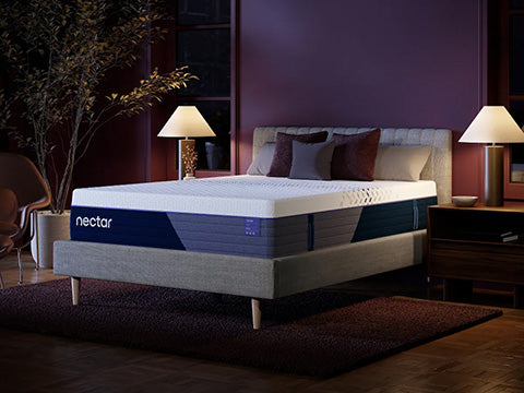 Nectar mattress on a bed in a dimly lit bedroom