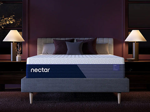Nectar mattress on a bed in a dimly lit bedroom