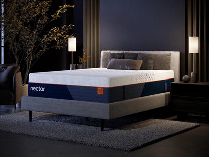 Nectar mattress on a bed in a dimly lit bedroom