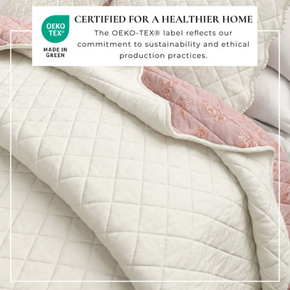 Floral Print & Scallopeded Edge Cotton Quilt Set - Sandie Collection