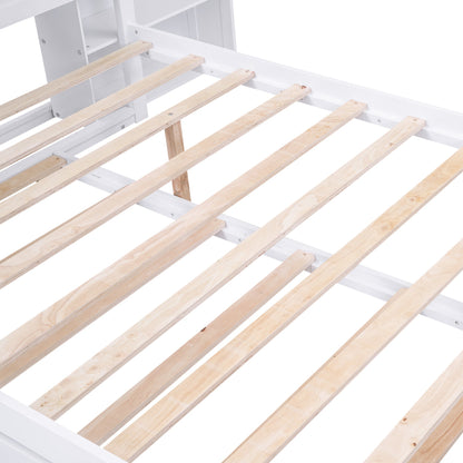 Wooden slats on a white bed frame