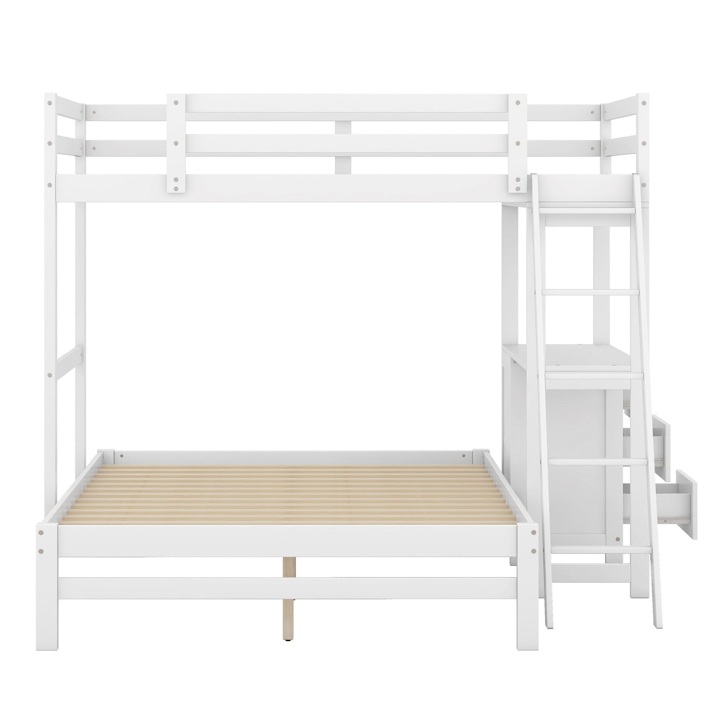 White bunk bed twin over full with attached desk