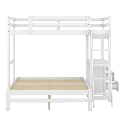 White bunk bed twin over full with attached desk