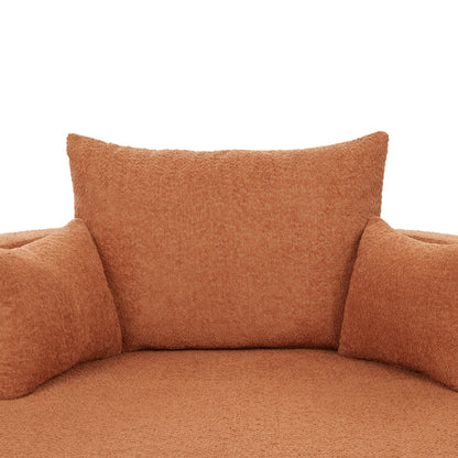 Orange red textured accent chair with cushions on a white background