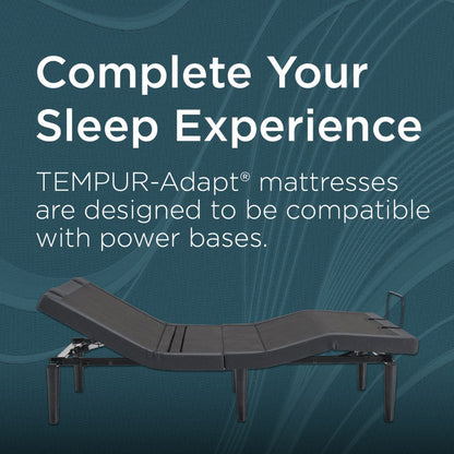 Adjustable bed with text about TEMPUR-Adapt mattresses on a blue background