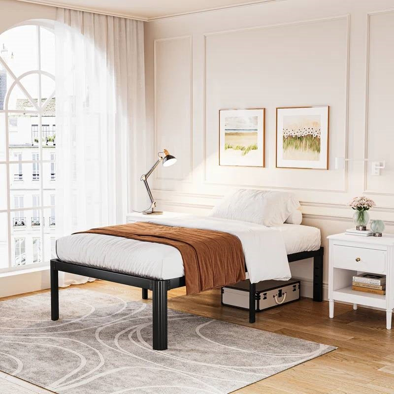 Sturdy twin xl metal bed frame in a minimalist modern elegant bedroom