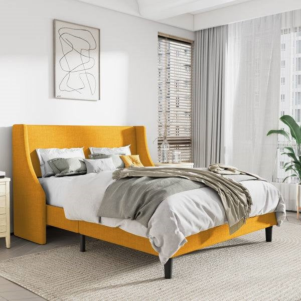 Yellow king size bed linen upholstered