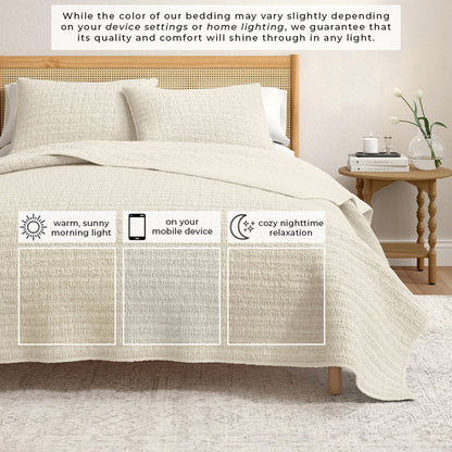 100% Cotton Honeycomb Waffle Garment Washed Quilt Set - Genevieve Collection